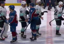 Kraken and Avalanche exchange handshakes following Seattle’s Game 7 victory
