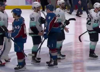 Kraken and Avalanche exchange handshakes following Seattle’s Game 7 victory