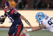 Alouettes’ Alexander runs in late TD to seal double-digit comeback win