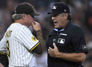 Padres’ Bogaerts loses homer on fan interference call, manager Shildt ejected