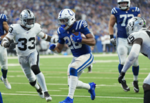 Taylor runs for three TDs, Jones throws for two as Colts rout Raiders