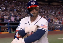 USA’s Harper crushes two-run blast to tie game late vs. Venezuela
