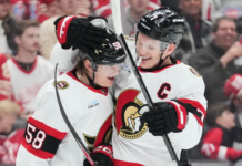 Yakemchuk scores in debut, Senators beat Red Wings to climb into playoff spot