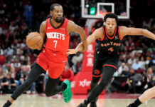 Raptors fall to Rockets as Durant scores 29