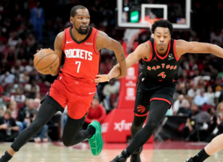 Raptors fall to Rockets as Durant scores 29