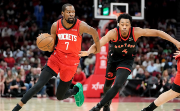 Raptors fall to Rockets as Durant scores 29