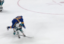 Brawl breaks out after Sharks’ Orlov hip checks Sabres’ Thompson