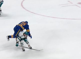 Brawl breaks out after Sharks’ Orlov hip checks Sabres’ Thompson