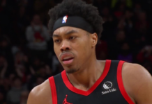 Raptors’ Barnes swats Green’s dunk attempt, sets up Barrett flush