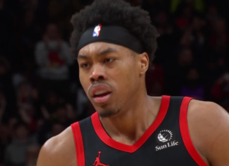Raptors’ Barnes swats Green’s dunk attempt, sets up Barrett flush