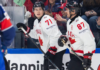 Celebrini wires one-timer for first goal as Team Canada captain