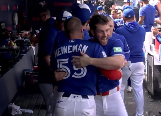 Blue Jays team up for strikeout, throwout double play to escape jam