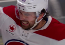 Canadiens’ Newhook finishes feed from Evans for his second goal of Game 2