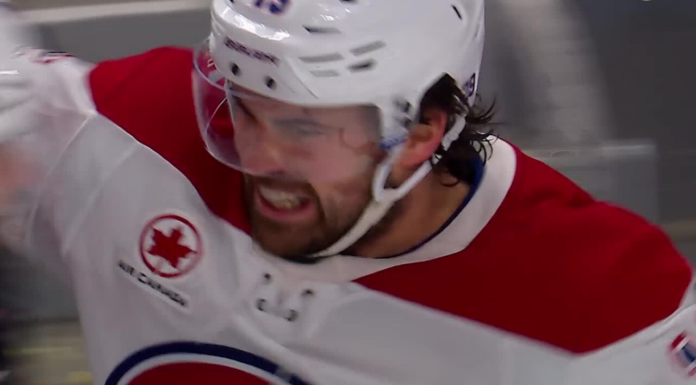 Canadiens’ Newhook finishes feed from Evans for his second goal of Game 2