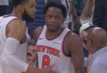 Knicks’ Anunoby leaks out and crams home two-handed slam in transition