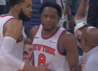 Knicks’ Anunoby leaks out and crams home two-handed slam in transition