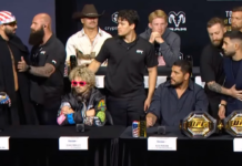 Ilia Topuria confronts Josh Hokit at UFC Freedom 250 press conference