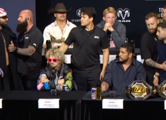 Ilia Topuria confronts Josh Hokit at UFC Freedom 250 press conference