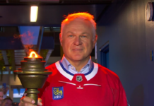 Claude Lemieux carries out torch to electric Canadiens crowd before Game 3