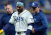 Yandy Diaz exits Rays win over Orioles after hit by pitch