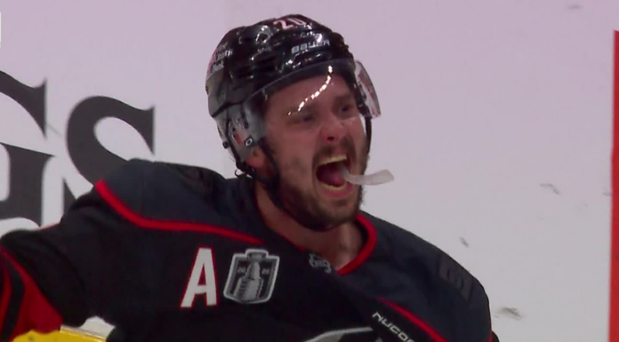 Hurricanes’ Aho corrals pass off skates and fires goal upstairs